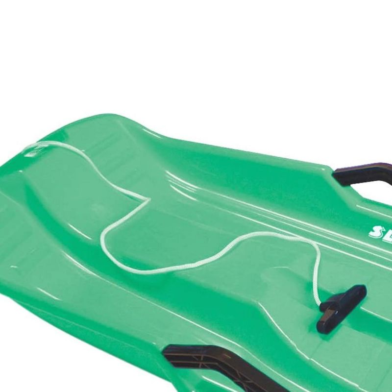 Slippery Racer Downhill Thunder Flexible Kids Toddler Plastic Toboggan Snow Sled with Built In Brake System, Pull Rope, and Handle Grips, Green, 3 of 7