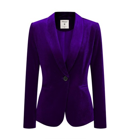 INSPIRE CHIC Women's Office Solid Shawl Collar Jetted Pockets One Button Velvet Blazer Medium Dark Blue
