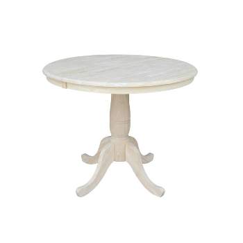 36" Round Top Pedestal Dining Table with 12" Drop Leaf - International Concepts