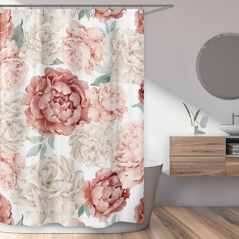 Sweet Jojo Designs Girl Fabric Shower Curtain 72in.x72in. Peony Floral Garden Pink and Ivory, 3 of 7