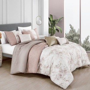 Home Mart Goods 7 Piece Pink & White Floral Comforter Set Embroidery Soft Bedding - 1 of 4