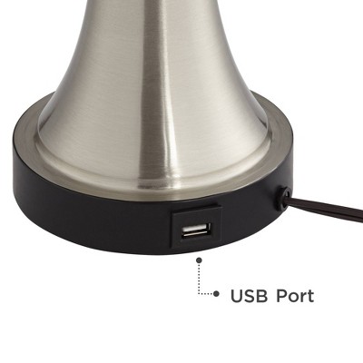 Silver Touch Table Lamps with White Drum Shades and USB Ports, Set of 2