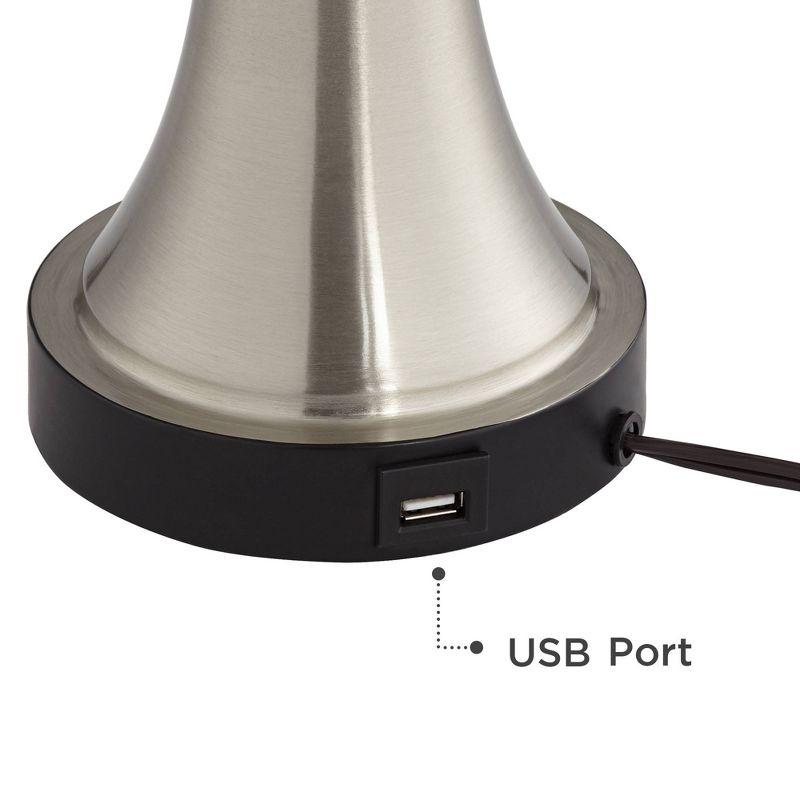 360 Lighting Seymore Modern Table Lamps 26" High Set of 2 Silver with USB Charging Port LED Touch On Off Black Faux Silk Drum Shade for Bedroom Desk, 3 of 8