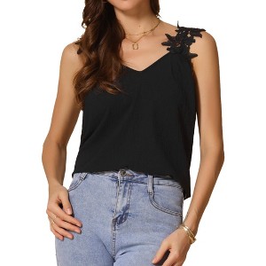 INSPIRE CHIC Women's V Neck Camisole Sleeveless Lace Tank Top - 1 of 4