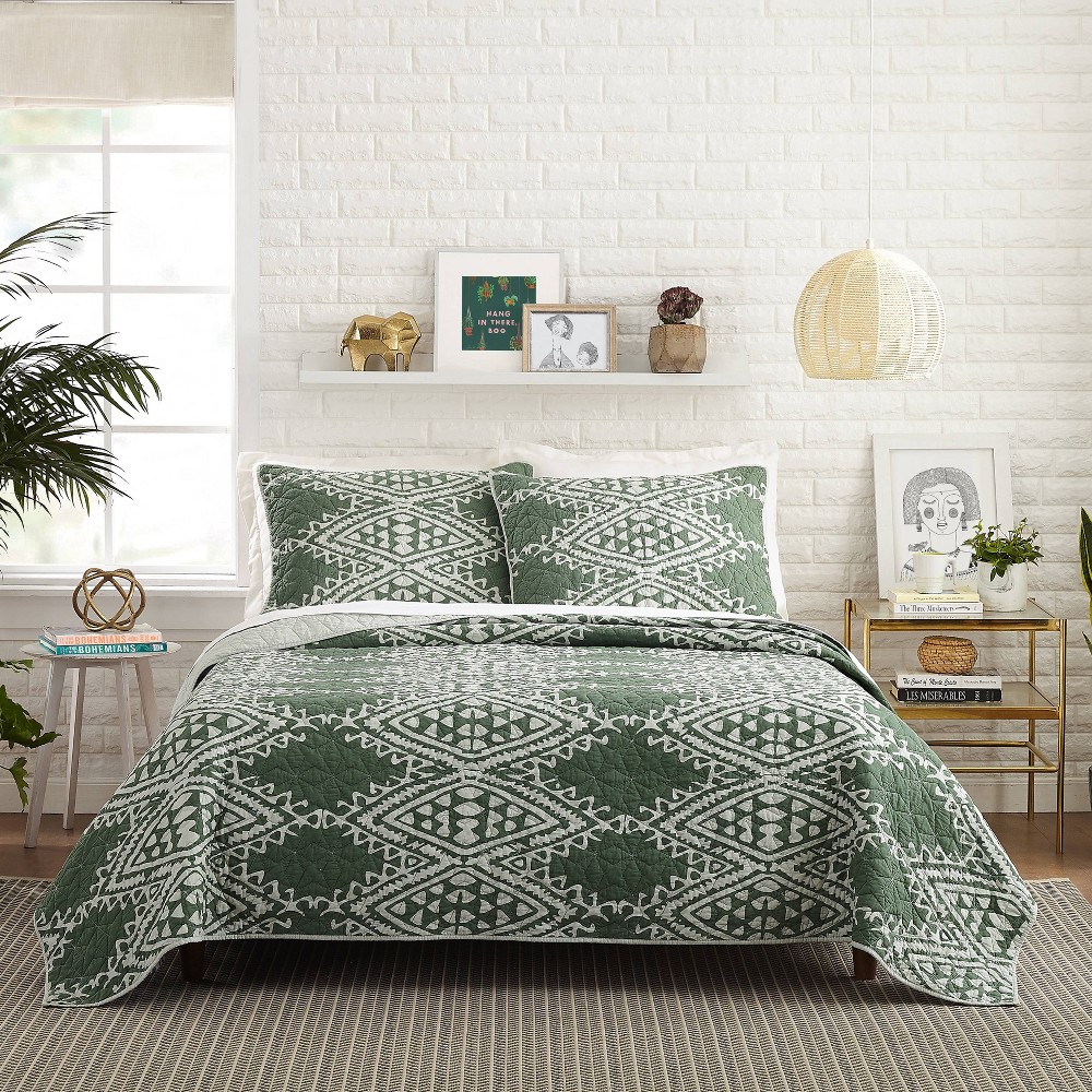 Photos - Duvet Full/Queen 3pc Aisha Quilt Set Green - Jungalow by Justina Blakeney