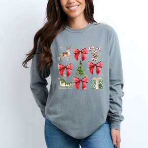 Simply Sage Market Women's Coquette Christmas Collage Long Sleeve Garment Dyed Tee - 1 of 4