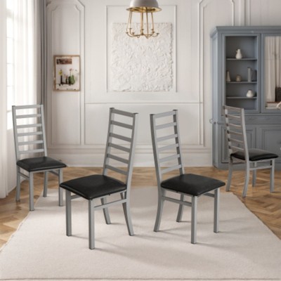 SKRAN Metal Dining Chairs Set, Steel Legs and PU Leather Seats, High Back Armless Dining Chairs, for Kitchen, Living Room