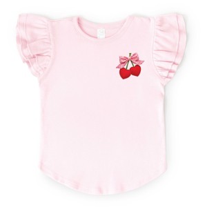 Cherry Hearts Pink Bow Patchwork Print - Flutter Sleeve Graphic T-Shirt - 1 of 4