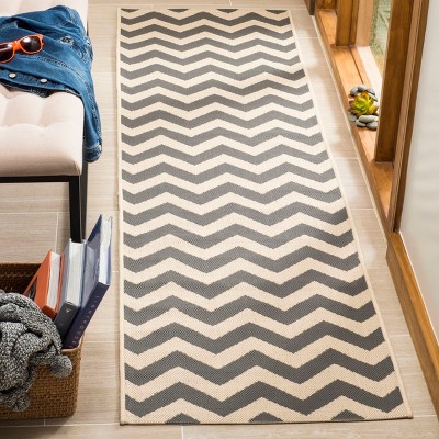Gray and Beige Chevron Outdoor Runner Rug