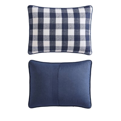 Twin White and Indigo Cotton Reversible Plaid Quilt Set