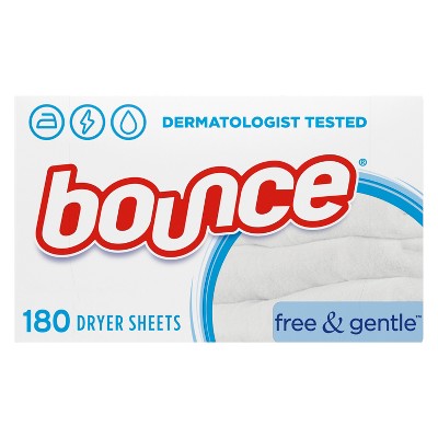 Bounce Free & Gentle Dryer Sheets, 180 Sheets, Unscented Fabric Softener Sheets, Hypoallergenic and Dermatologist Tested