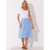 Allegra K Women's High Elastic Waist Button Pleated Linen A-Line Skirts - image 4 of 4