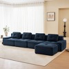 153" Corduroy L-Shaped Modular Sectional Sofa with Movable Ottoman, Pearl-Like Piping, and Tufted Design - 2 of 4