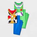 Boys' Toy Story Buzz and Woody 4pc Pajama Set - Blue/White/Green 