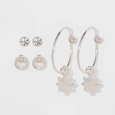 Zinc Stud Earring Set 3pc - A New Day™ Silver