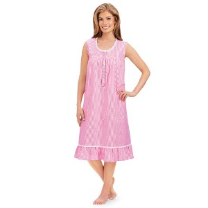 Collections Etc Comfortable Sleeveless Seersucker Lace Trim Cotton Nightgown - 1 of 3