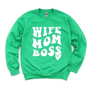 Simply Sage Market Women's Graphic Sweatshirt Wife Mom Boss Wavy Heart - 1 of 3