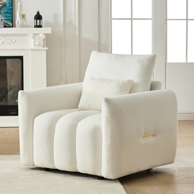 38.2" Teddy Fabric Arm Chair with Pillow,Modern Upholstered Accent Chair,Soft Lounge Seat for Living Room,Bedroom,Apartment-Baofuwish
