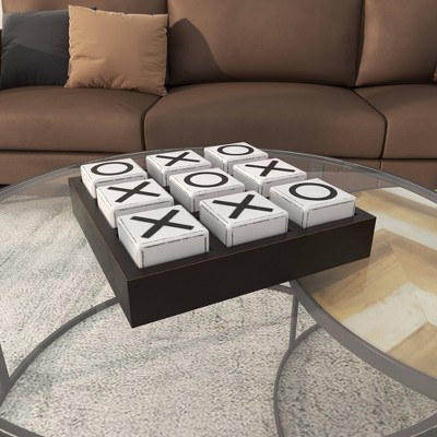Sophisticated Black Wood Tic Tac Toe Game Set 14" with White Pieces