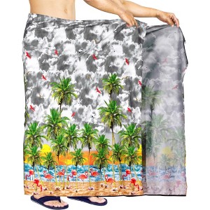 HAPPY BAY Men's Hawaiian Lava Lava Beach Sarong Wrap Beachwear Cover-Up Summer Long Swimwear Vacation Cover Up For Men One Size Gray, flamingo - 1 of 4