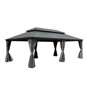 VisioGear Canopies and Gazebos, Outdoor Gazebo with Mosquito Netting, Gazebo Canopy Tent for Deck Backyard Garden, Gray, 283.7"*165.59"*126.42" - 1 of 4