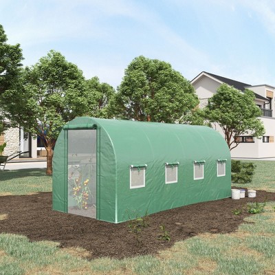 NicBex 14.6'x6.6'x6.6' Arched Greenhouse Tunnel Greenhouse with Roll-Up Windows, Zippered Door, PE Cover for Outdoor Backyard, Green