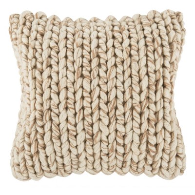 Natural Taupe Handloom Wool Braided Throw Pillow Set