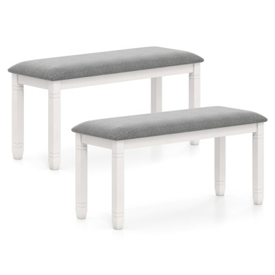 Tangkula Set Of 2 Upholstered Bedroom Bench w/Padded Seat & Solid Wood Legs for Dining Room