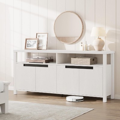 Rustic 63" TV Stand for 70 Inch TVs | Heavy-Duty Cabinet   with 4 Doors + Open Shelves & Cable Management System