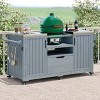 Gulches 66.5" Gray Blue Solid Wood Outdoor Grill Cart - Compatible with Large Big Green Egg/Kamado Joe, Stainless Steel Top, Drawer - 3 of 4