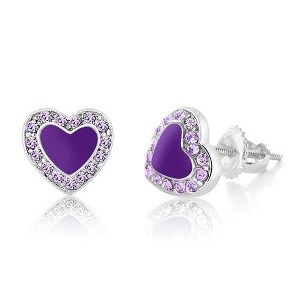 Chanteur Hypoallergenic Kids Jewelry Accessories Heart Enamel CZ White Gold Palladium Plating Stud Earrings Surgical Titanium Posts - 1 of 1