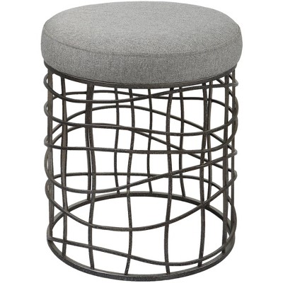 Uttermost 19 3/4" High Wire Drum Carnival Gray Fabric Accent Stool