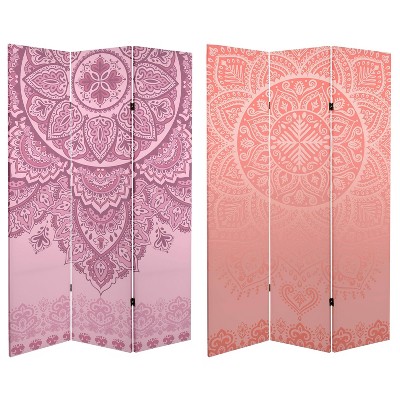 6" Double Sided Mandalas Canvas Room Divider Pink - Oriental Furniture