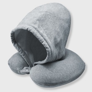 French Connection Hooded Memory Foam Travel Pillow - Neck Pillow with Comfort Hood & Washable Cover - 1 of 4