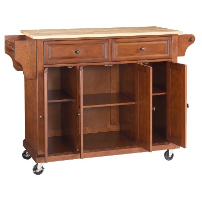 Cherry Granite Top Kitchen Cart with Spice Rack and Storage