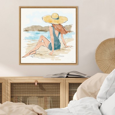 Sylvie Maple Framed Watercolor Beach Scene Canvas Art