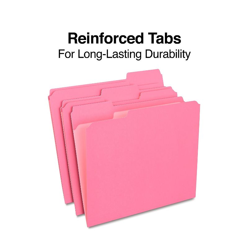 HITOUCH BUSINESS SERVICES Reinforced File Folders 1/3 Cut Letter Size Pink 100/Box TR508952/508952, 3 of 5