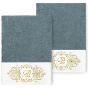 Linum Home Textiles 100% Turkish Cotton MONICA Gold Thread 2PC Embellished Bath Towel Set - 1 of 3