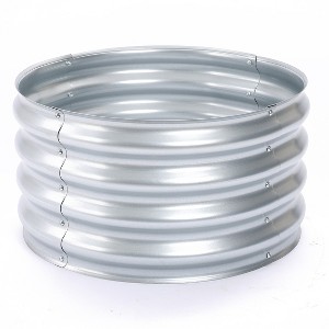 LuxenHome 24in Round Galvanized Steel Raised Garden Bed Planter Silver - 1 of 4