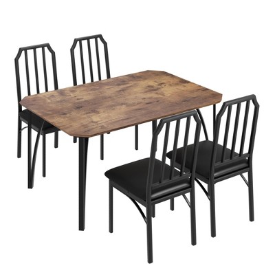 Kitchen Table and Chairs for 4 with with Chamfer Design, Dining Table Set with Cushion Seats