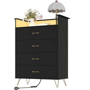 Smart 4-Drawer Wood Dresser with LED Lights & Charging Station | App-Controlled Storage Cabinet with USB/AC Outlets for Bedroom, Living Room - 1 of 4