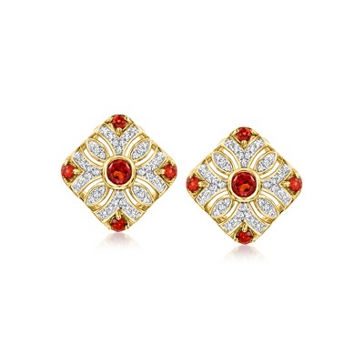 Ross-Simons 0.60 ct. t.w. Garnet and .11 ct. t.w. Diamond Vintage-Style Earrings in 18kt Gold Over Sterling