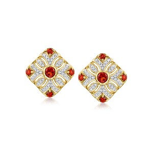 Ross-Simons 0.60 ct. t.w. Garnet and .11 ct. t.w. Diamond Vintage-Style Earrings in 18kt Gold Over Sterling - 1 of 4