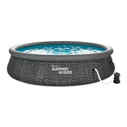 Dark Wicker Summer Waves 12ft x 36in Quick Set Ring Above Ground Pool with Pump 