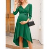 YesFashion Women's Maternity V-Neck 3/4 Sleeve Wrap Dress Casual Hi-Low Midi Tie Nursing Breastfeeding Dress with Belted - 2 of 4