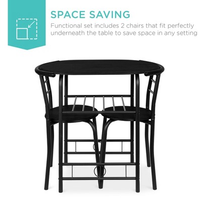 Compact Black MDF Wood and Steel Dining Set with Built-in Wine Rack