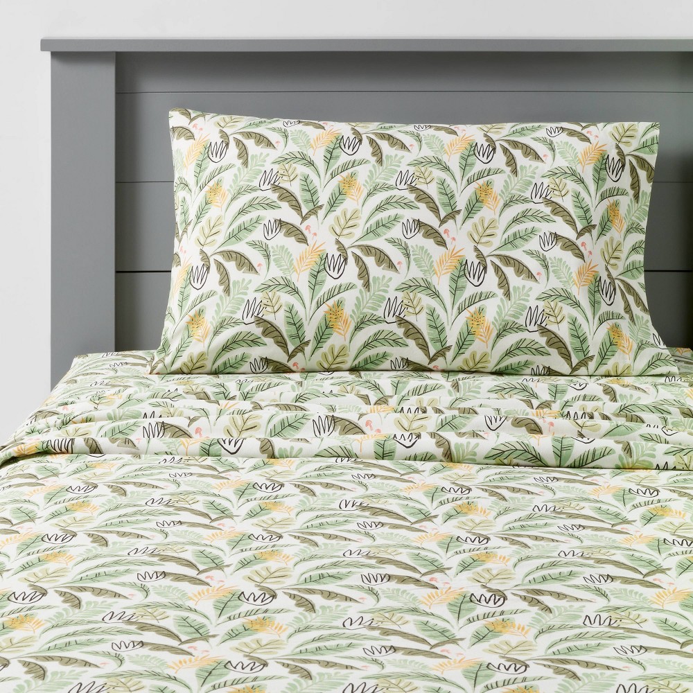 Twin Botanical Cotton Kids' Sheet Set - Pillowfort™: Floral Percale Bedding, OEKO-TEX Certified, 3-Piece Twin Set