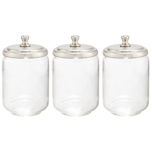 Mdesign Small Round Glass Apothecary Canister Jars, 3 Pack, Brushed ...