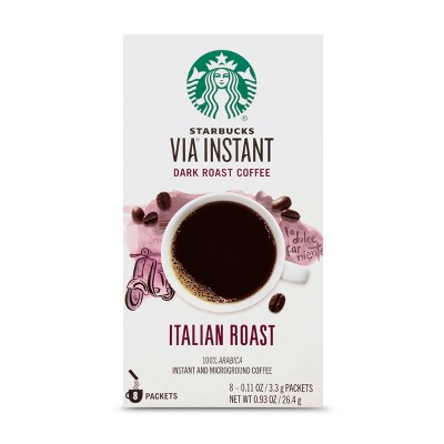 Starbucks VIA Instant Coffee Dark Roast Packets — Italian Roast — 100% Arabica — 1 box (8 packets)