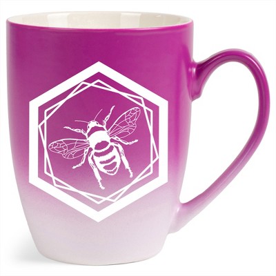 Elanze Designs Honeycomb Bee Two Toned Ombre Matte Pink and White 12 ounce Ceramic Stoneware Coffee Cup Mug